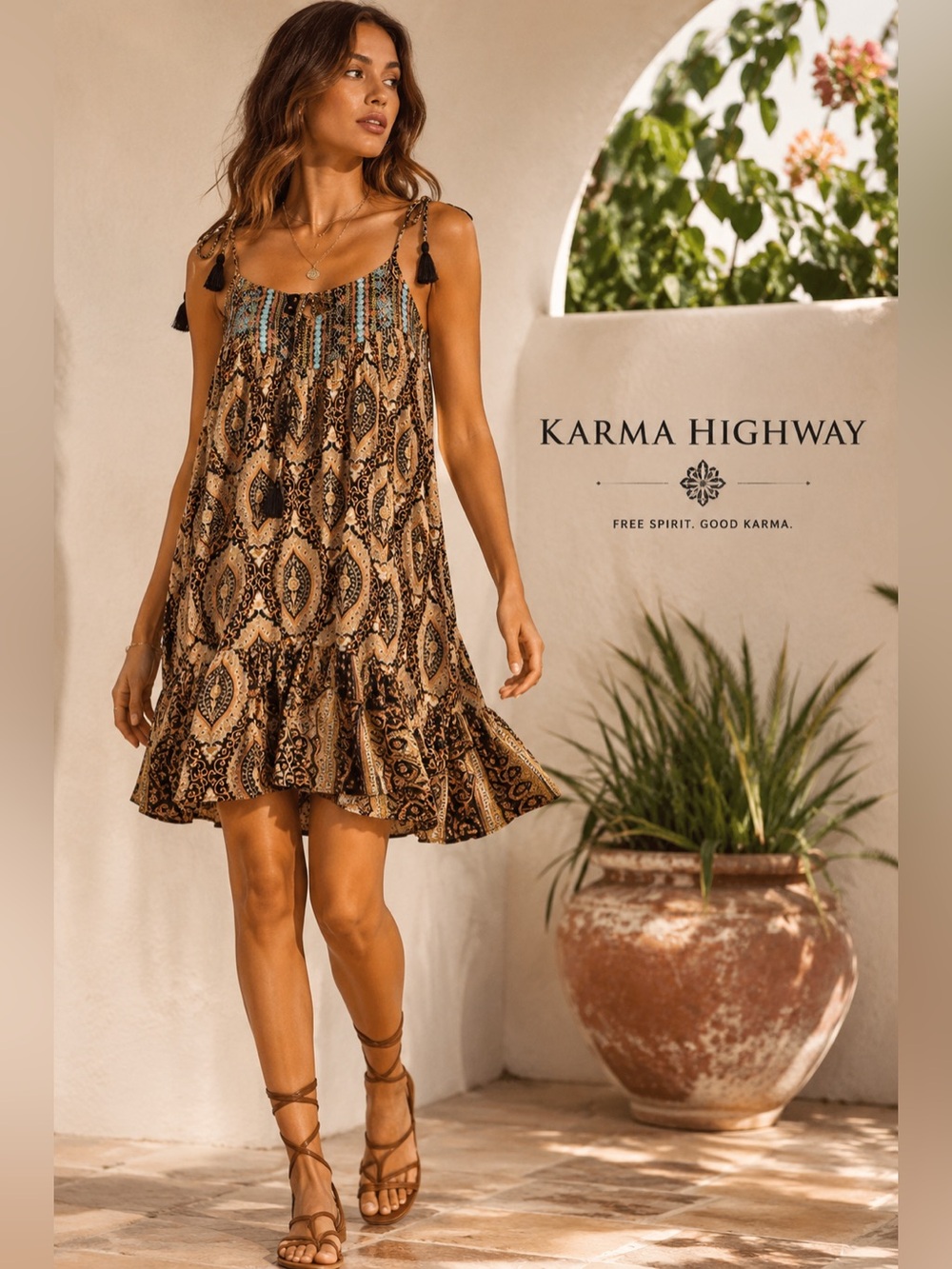 NWT Karma Highway Boho Paisley Embroidered Tassel Midi Dress OS Festival C7